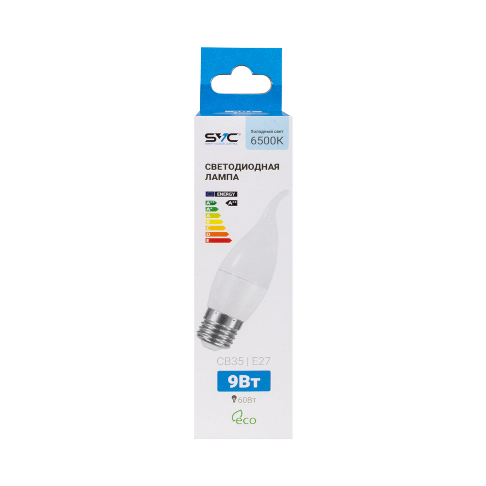 Лампа светодиодная SVC LED CB35-9W-E27-6500K Свеча на ветру Холодный