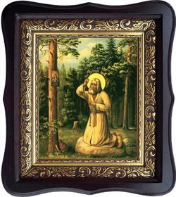 Моление на камне Преподобного Серафима Саровского. Икона на холсте в киоте