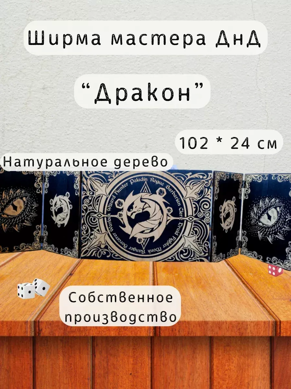 Ширма мастера ДнД 5 секций "Дракон", подарок гм