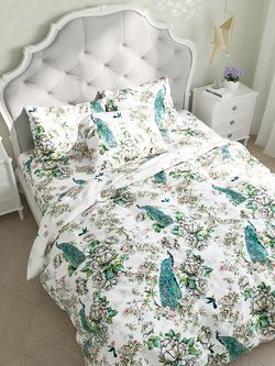 Постельное белье Сказка "Павлины" семейное Наволочка 50х70 см 2 шт Простынь на резинке 160х200 см Пододеяльник 145х215 см(2шт) , поплин