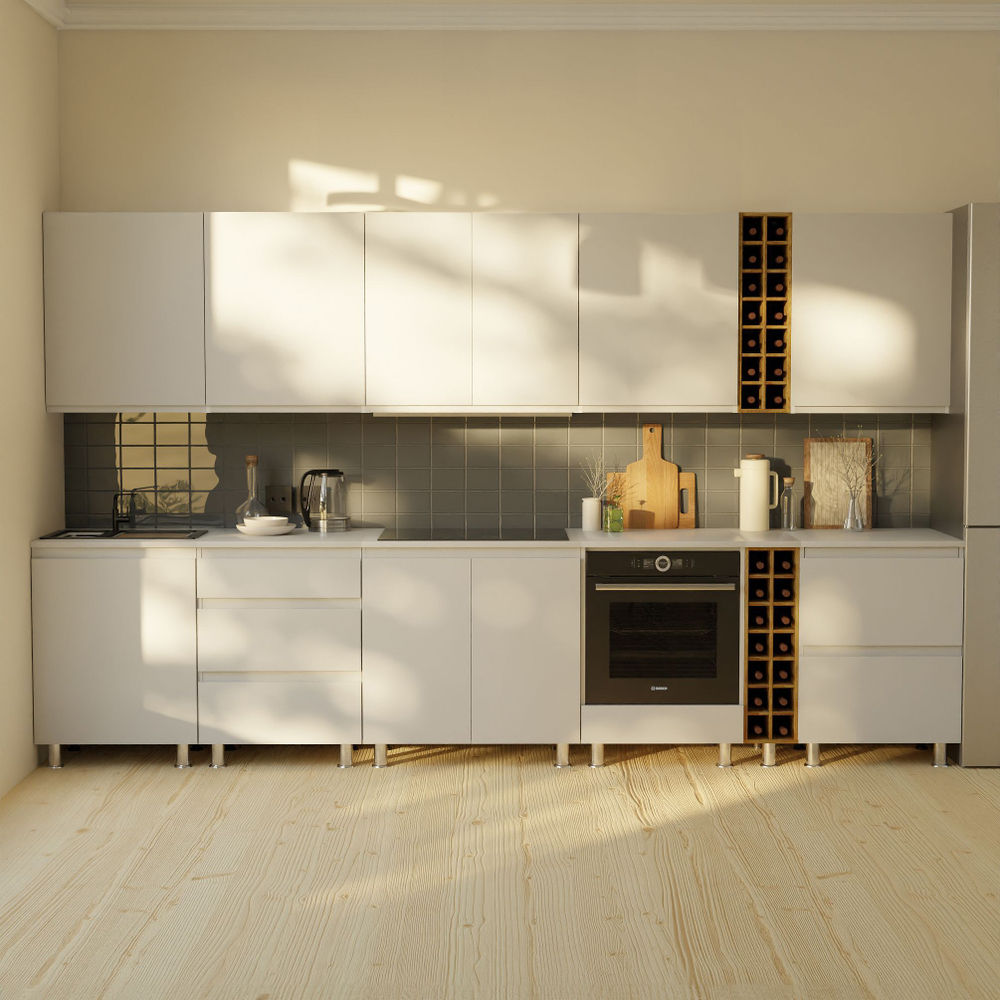 Кухня Севилья 340 см со столешницей (12 модулей) / белый ЛДСП, массив дуба