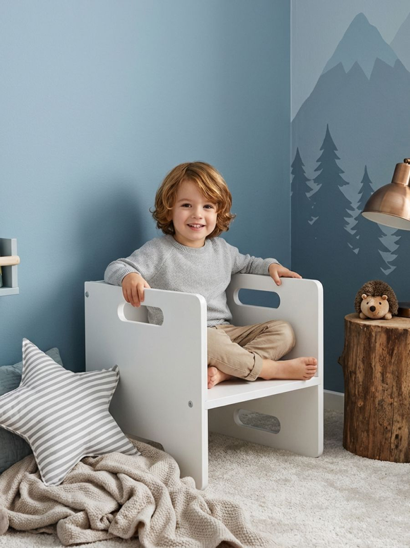 Растущий стул для детей, 34х34х34, Чек, стол и стул 2в1, деревянный, белый, Dipriz