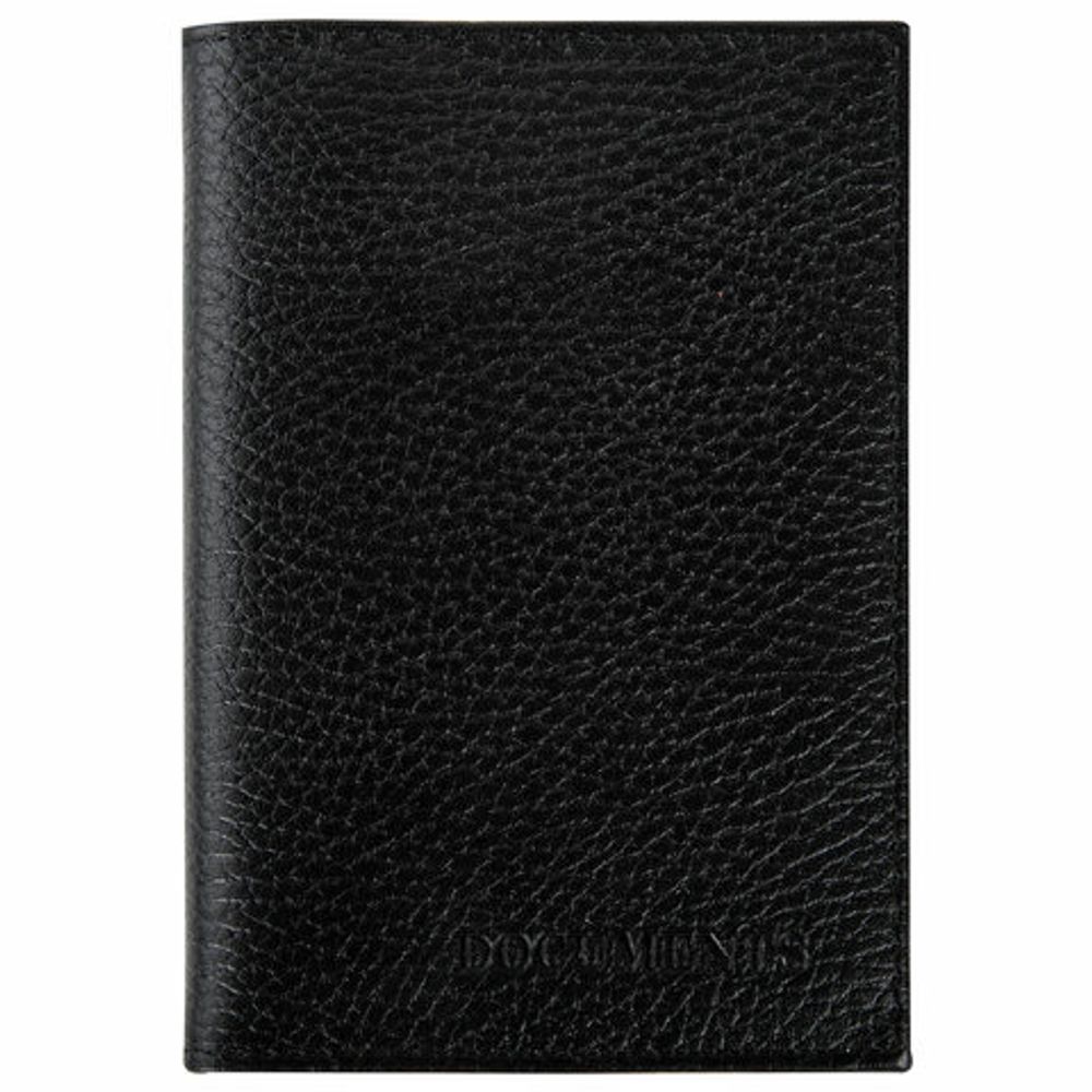 Обложка для автодокументов и паспорта натуральная кожа флоттер, "DOCUMENTS", черная, BRAUBERG 238193