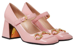 GUCCI Gucci horse collar buckle comfortable all-match thick-heeled high heels women's pink