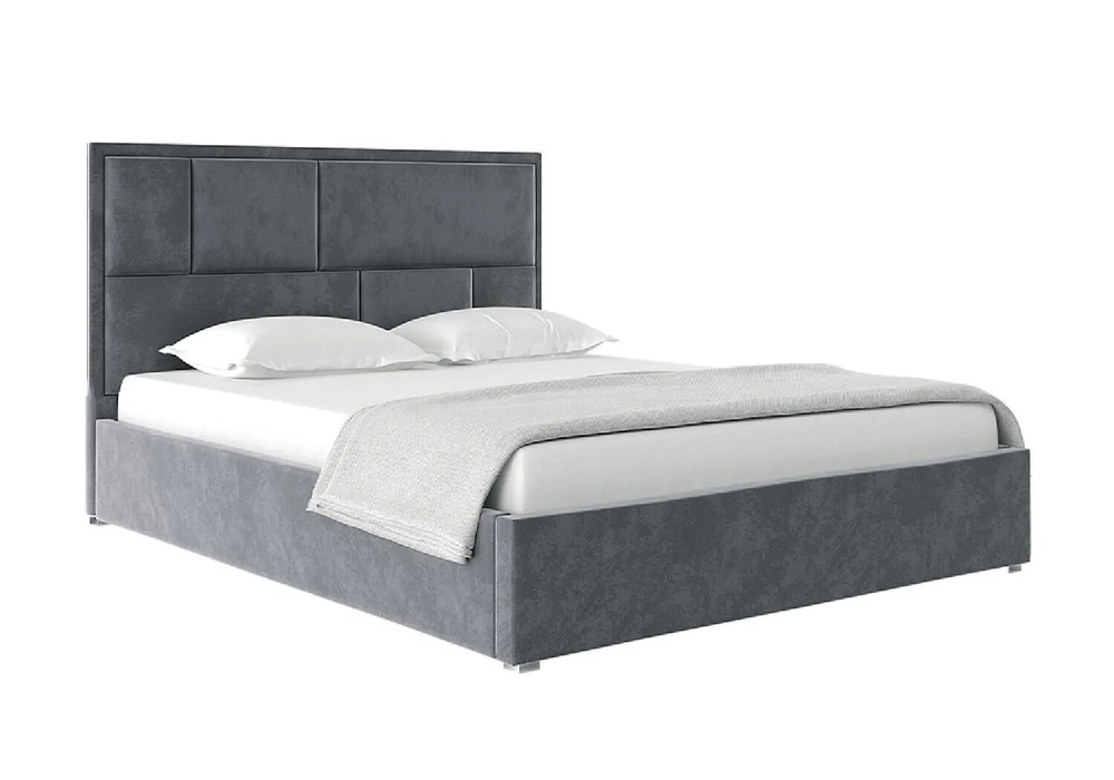 Кровать Артур с подъемным механизмом, спальное место 160х200, велюр, серый