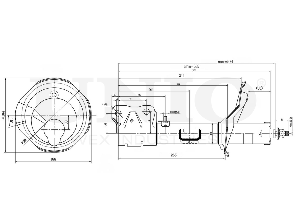 Амортизатор газовый передней подвески правый UNIO SAB-10023