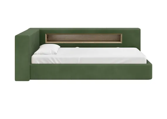 Диван-кровать Cube c нишей L (зелено-голубой FiberGuard)