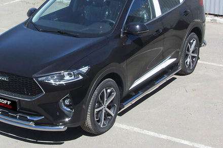 Пороги из нержавейки Haval F7 F7x (2019-2023) d76 с проступями