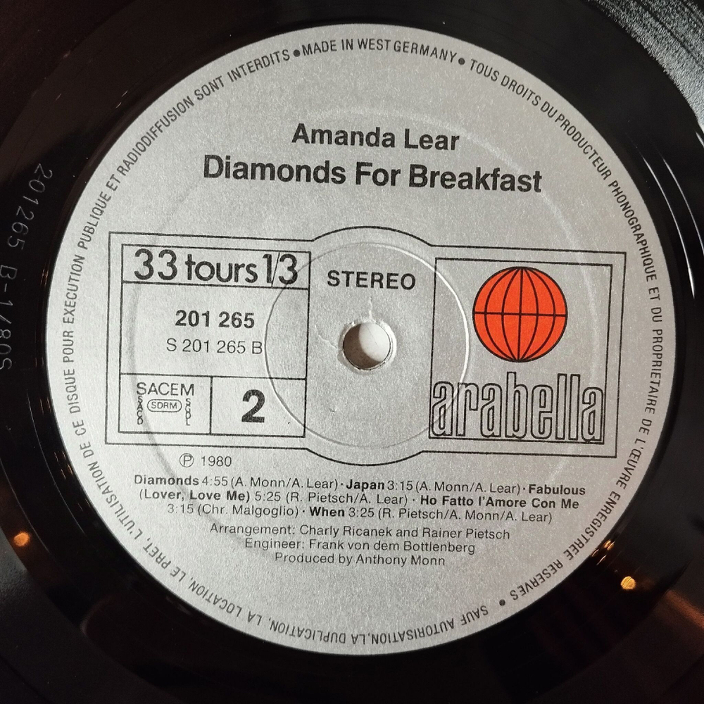 Винтажная виниловая пластинка LP Amanda Lear Diamonds For Breakfast (France 1980)