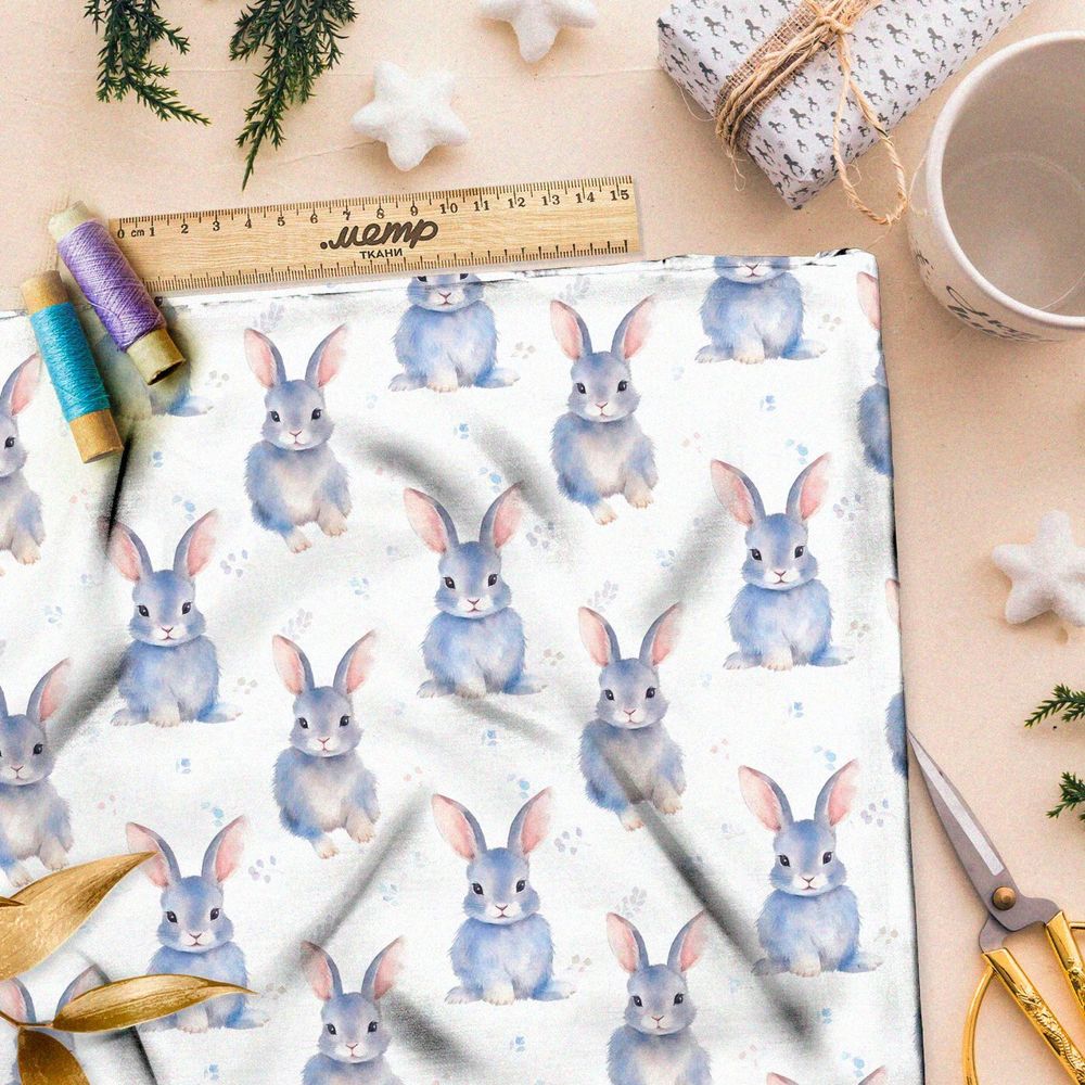 Ткань премиум мембрана зайцы в пастельных тонах
