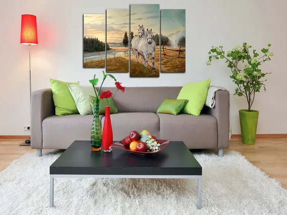 Модульная картина "Два белых коня"