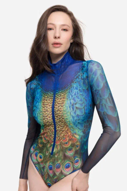 Купальник на молнии с рукавами "Павлин Маюра"