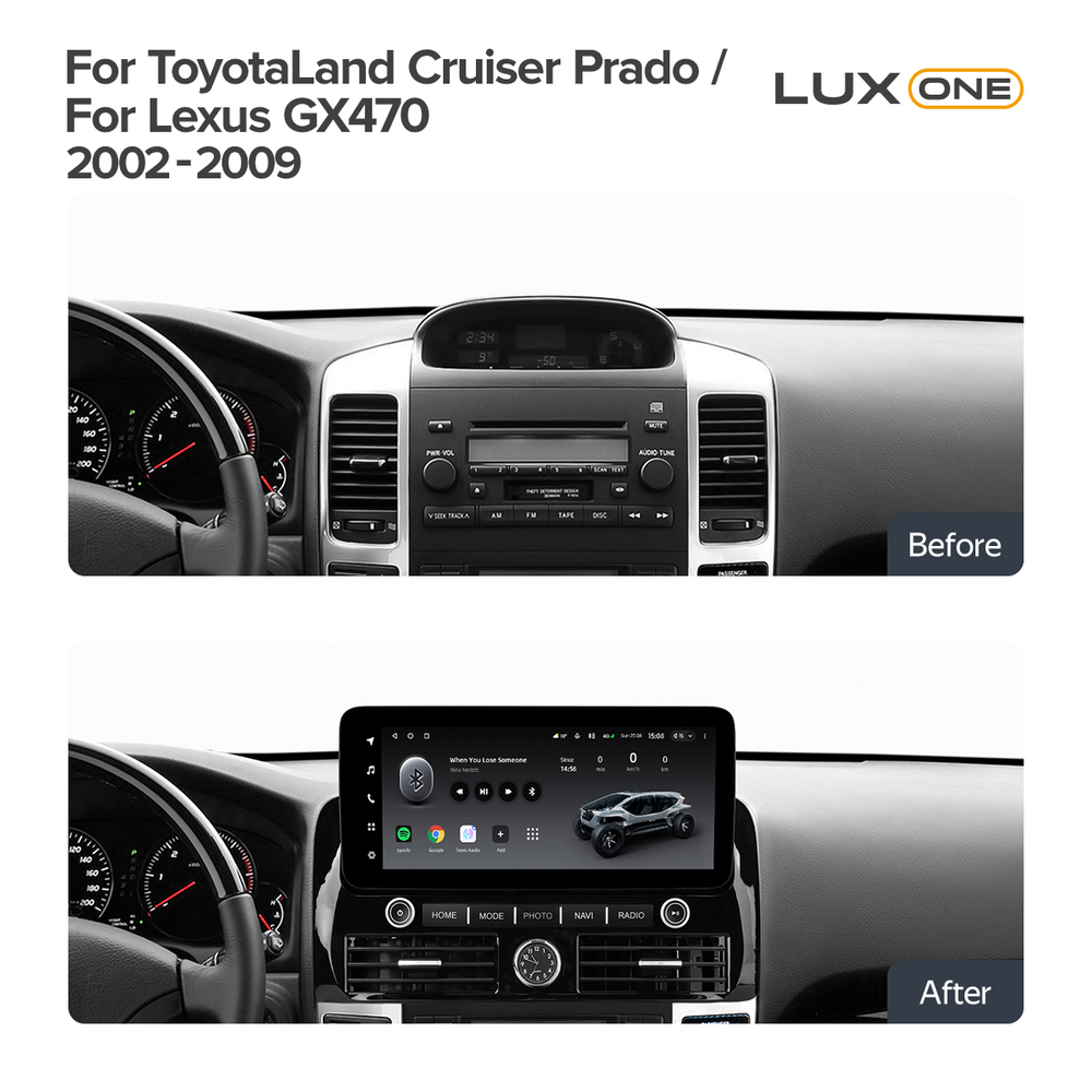 Магнитола для Toyota Land Cruiser Prado 120 (без JBL) - Teyes LUX ONE монитор 12.3", Android 10, ТОП процессор, CarPlay, 4G SIM-слот
