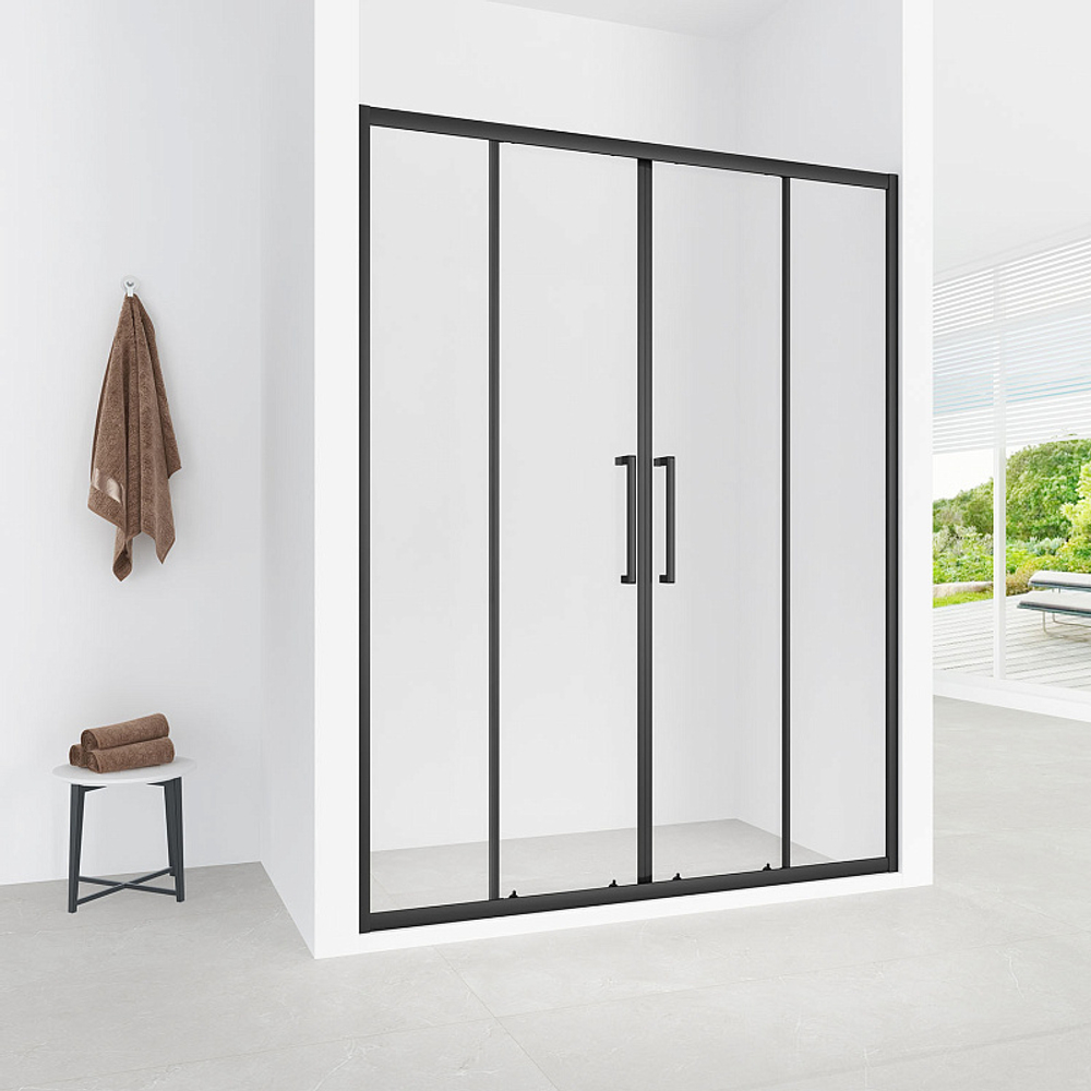 Душевая дверь Loranto раздвижная 170х190, толщина полотна 6мм , цвет профиля черный матовый