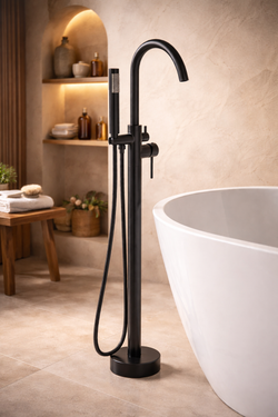 Напольный смеситель для ванны с душем STWORKI Лунд S25130BK матовый черный