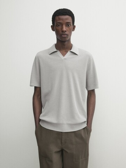 Massimo Dutti Трикотажное поло из смесового хлопка, водянисто-зеленый