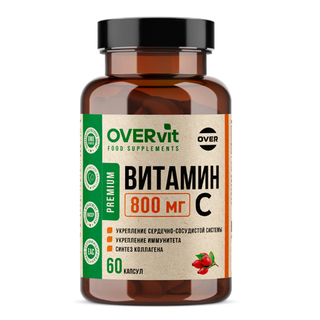 БАД Витамин С OVERvit, с биофлавоноидами и рутином, 800 мг, 60 капсул