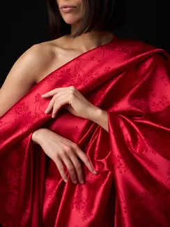 Ткань шелк Армани Жаккард, арт. 1870/2, дизайн "цветы на ветке", малиново-красный