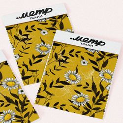 Ткань таффета ромашки с силуэтом листьев