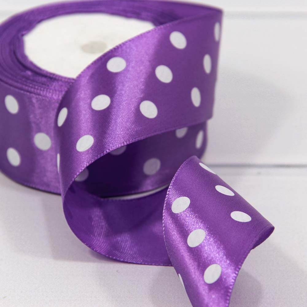 Лента Атласная 3,8см х 28м Сатин горох (Фиолетовый)