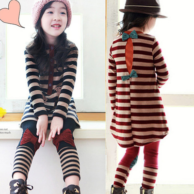 Костюм из платья и леггинсов в полоску