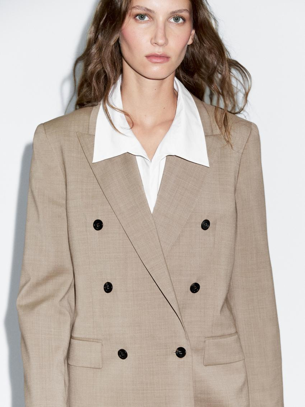 Massimo Dutti Двубортный пиджак из 100% шерсти, бежевый