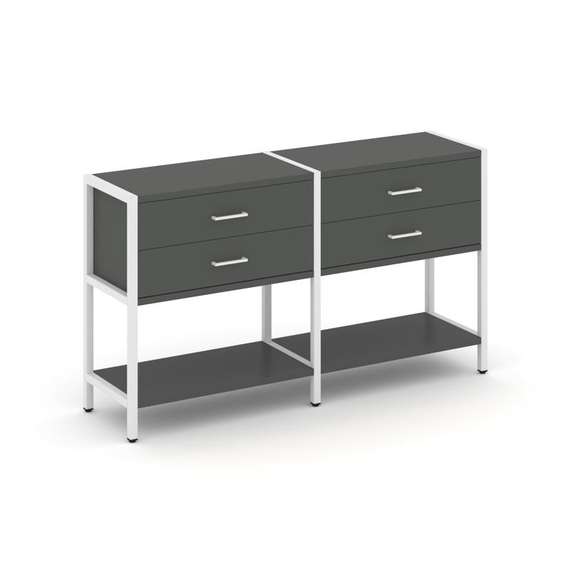 Shelf System Двухсекционный стеллаж двухярусный с ящиками SN.STM-222 Антрацит/Металл Белый 1590*400*