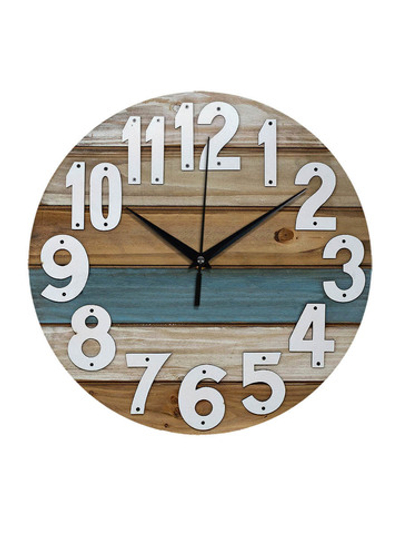 Часы настенные деревянные IDEAL "Прибитые цифры", 30 см, бесшумные (черный с коричневым)