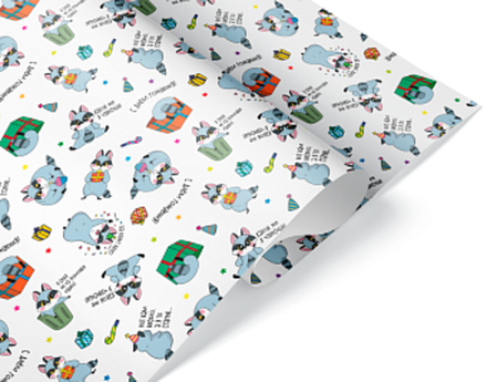 Упаковочная бумага (0,7*1 м) С Днем Рождения! (енотики), 1 шт.