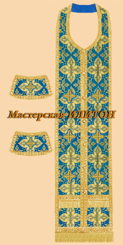 Требный комплект голубой с золотом из шелка.