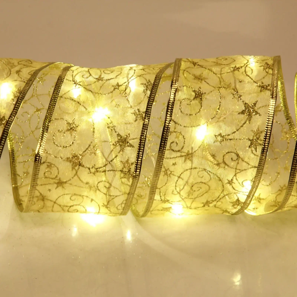Гирлянда для дома ЛЕНТА ДЕКОРАТИВНАЯ «Волшебство» 2,0 м, 6 см, 20 ламп LED (на батарейках), Золото (подсветка золото)