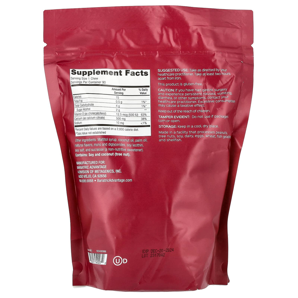 Bariatric Advantage, Chewy Bite с цитратом кальция, без сахара, кокос, 90 жевательных таблеток