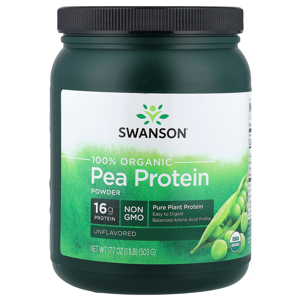 Swanson Vitamins, Порошок из 100% органического горохового протеина, без добавок, 503 г (1,1 фунта)