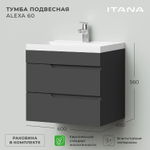 Комплект тумба Alexa 60 (600х450х560) с раковиной Clarissa 60 Графит