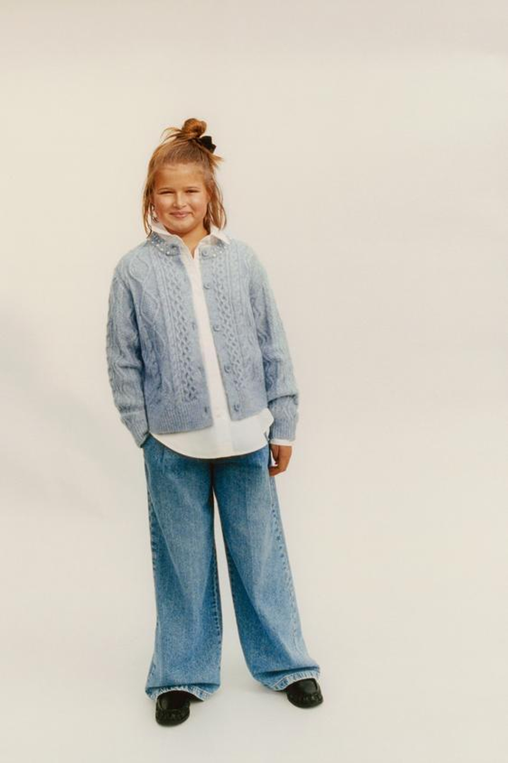 ZARA КАРДИГАН С БУСИНАМИ, СЕРО-СИНИЙ