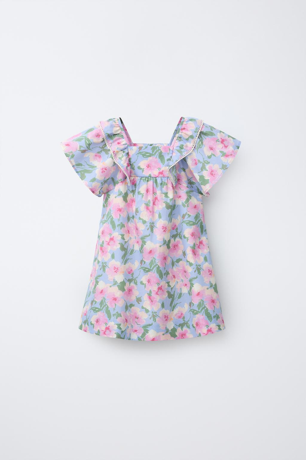 ZARA ПЛАТЬЕ С ЦВЕТОЧНЫМ ПРИНТОМ, ГОЛУБОЙ