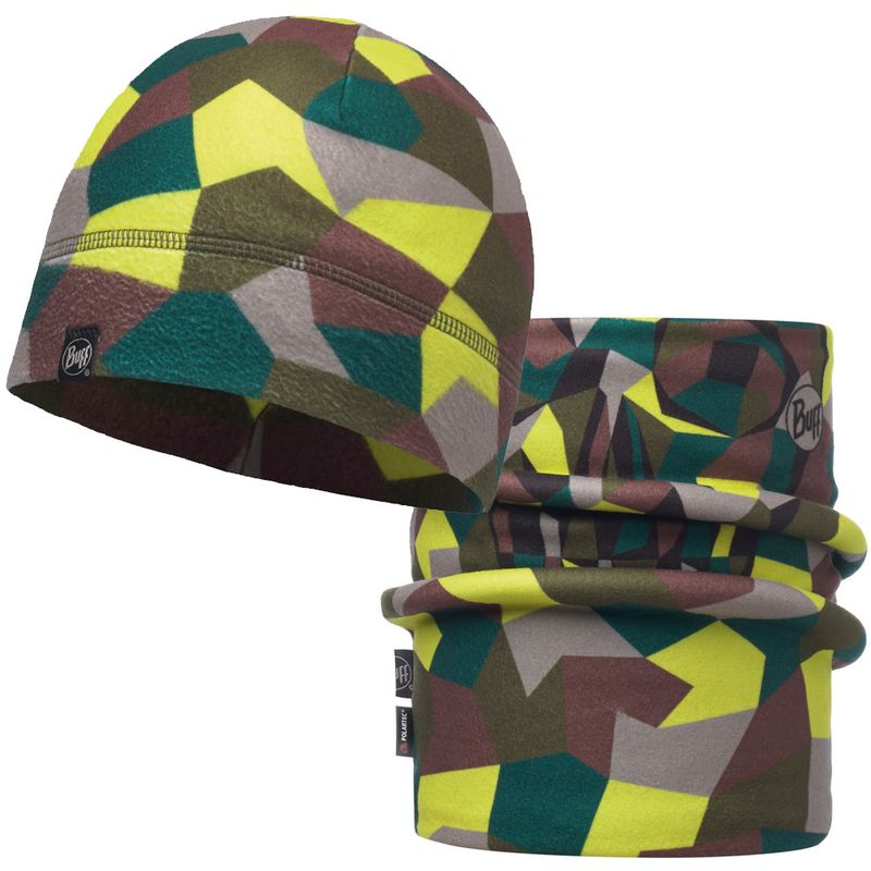 Комплект шапка шарф флисовые Buff Block Skull Khaki Фото 1