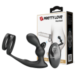 Черный вибростимулятор простаты 9,5см с эрекционным кольцом и пультом ДУ Pretty Love Marshall BI-040132W