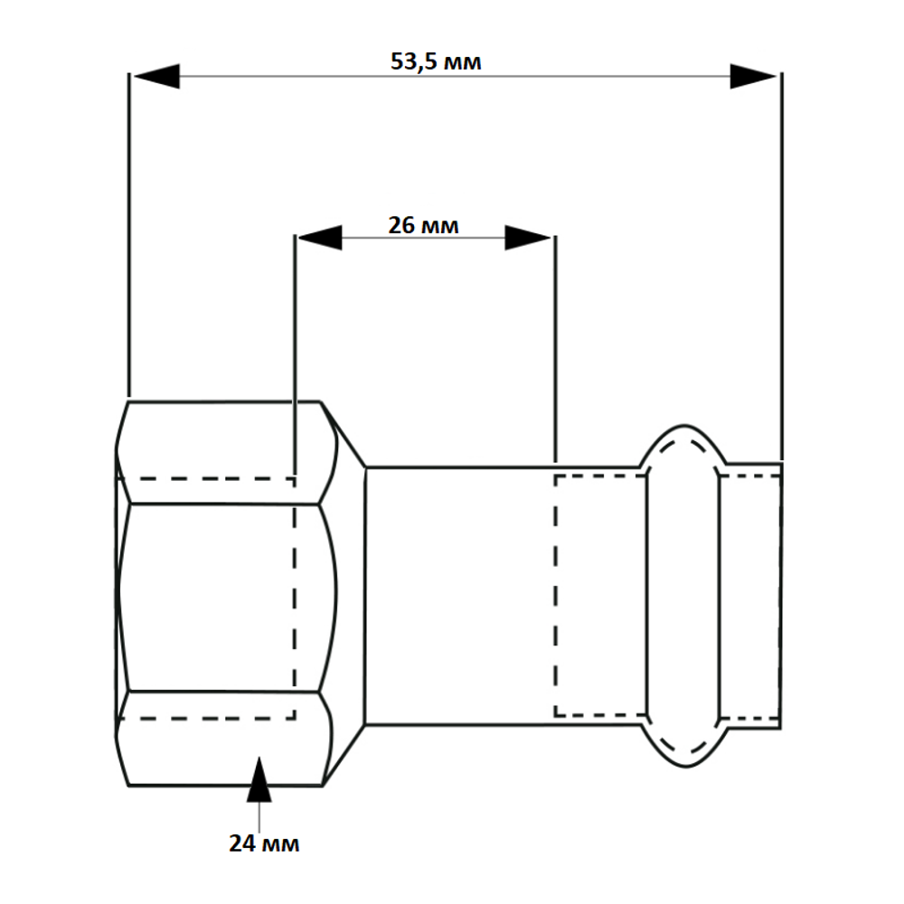 Переходник 15-1/2", WAAG Heavy Inox, пресс-резьба, вн., сталь нержавеющая, с накид.гайкой