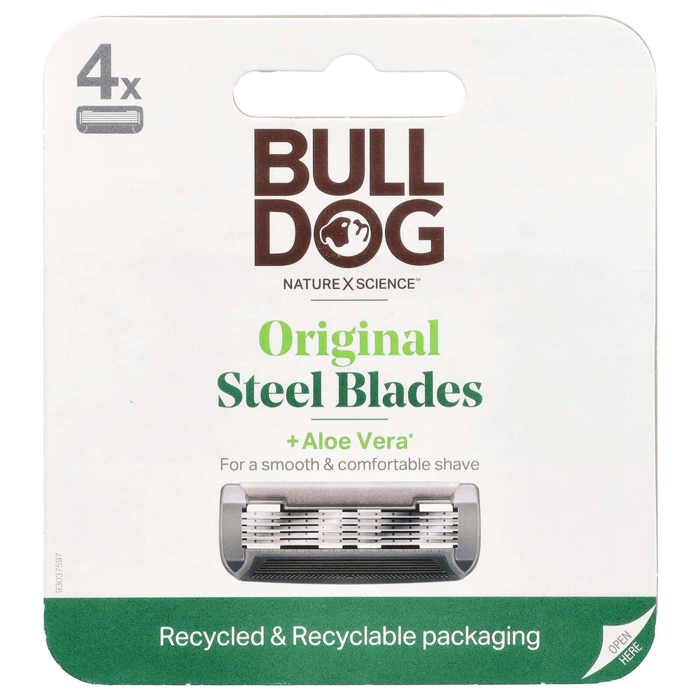 Bulldog Skincare For Men, Original Steel Blades, запасной блок, 4 шт.