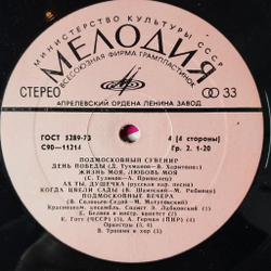 Винтажная виниловая пластинка LP Сборник Подмосковный Сувенир (СССР 1978) (Голубые Гитары, Анофриев, Ротару, Анна Герман)