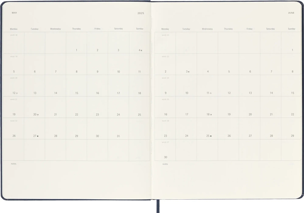 Еженедельник на 2025 год (DHB2012WN4) Moleskine Classic WKNT XL 190х250мм 144стр. синий сапфир