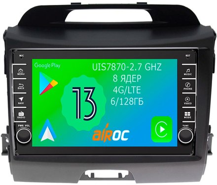 Магнитола для KIA Sportage 2010-2016 - Airoc AB-2313 (кнопки и крутилки), Android 13, TS20, 6/128Гб, SIM-слот, CarPlay