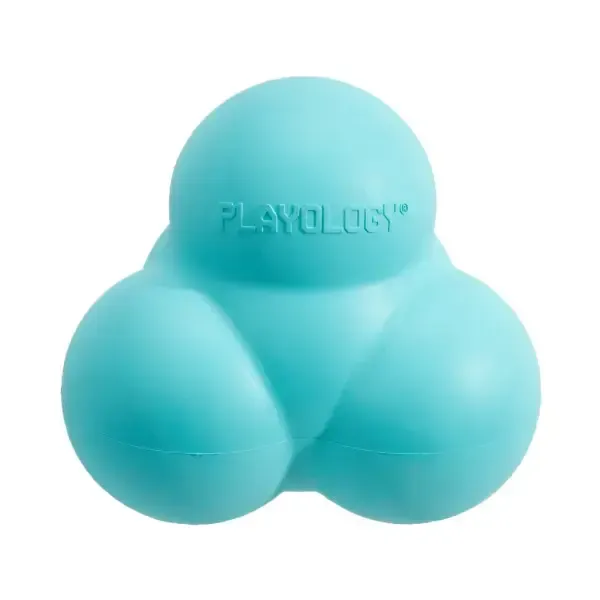 Жевательный тройной мяч Playology SQUEAKY BOUNCE BALL для собак средних и крупных пород с пищалкой и с ароматом говядины, цвет голубой