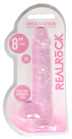 Розовый фаллоимитатор Realrock Crystal Clear 8 inch - 21 см. (Цвет: розовый)