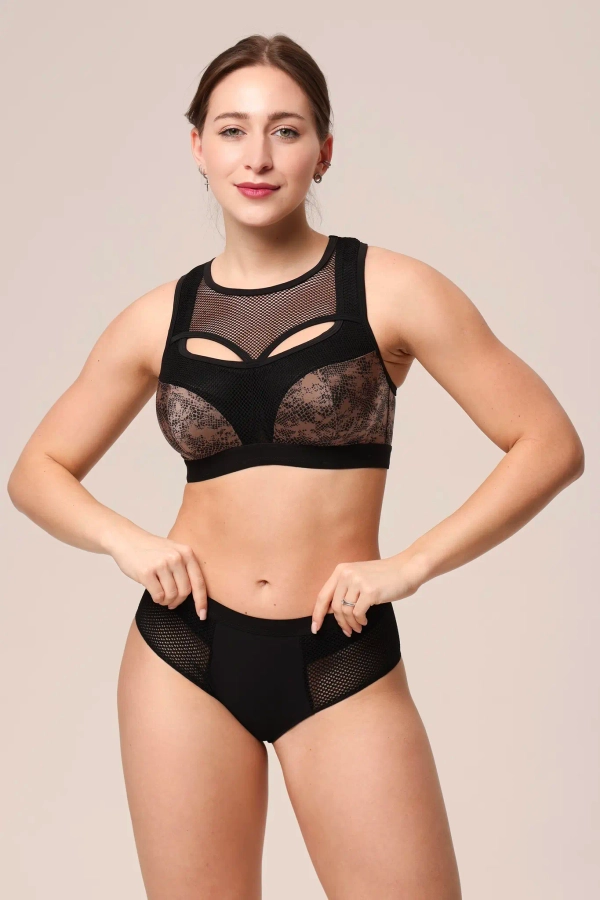 Бюстгальтер спортивный Zebra поролоновая чаша на каркасах (черный/питон)