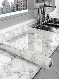 Самоклеящаяся защитная пленка для кухни и мебели /3м на 60см/ мраморная белая