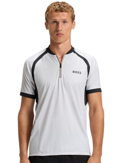 Мужская теннисная футболка BOSS MatchМяч TOC Zip-Neck Slim-Fit - white