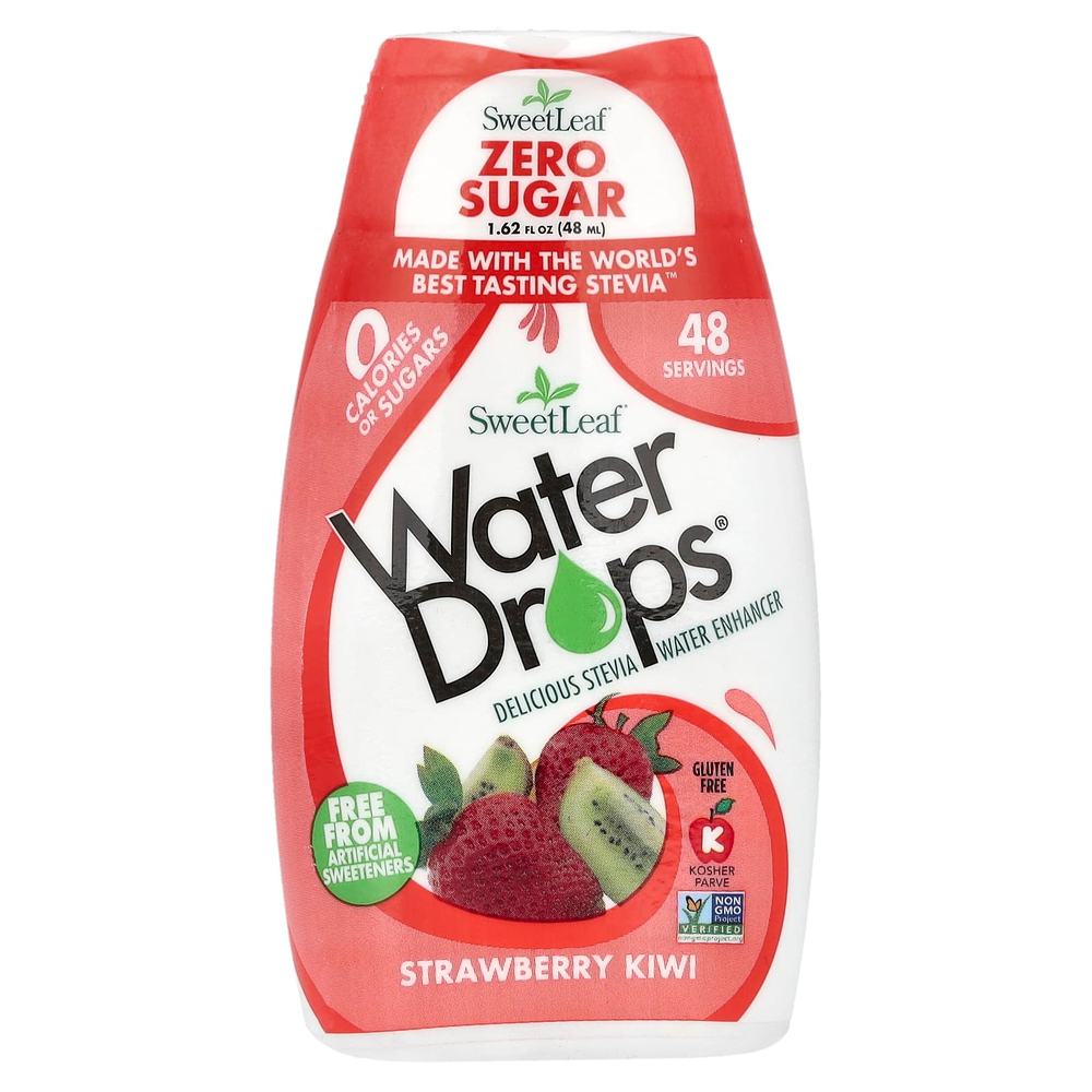 SweetLeaf Stevia, Water Drops®, вкусная стевия, усилитель воды, клубника и киви, 48 мл (1,62 жидк. Унции)