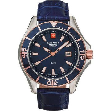 С ремешком Мужские наручные часы с синим кожаным ремешком Swiss Alpine Military 7040.1555 mens watch 44mm 10ATM